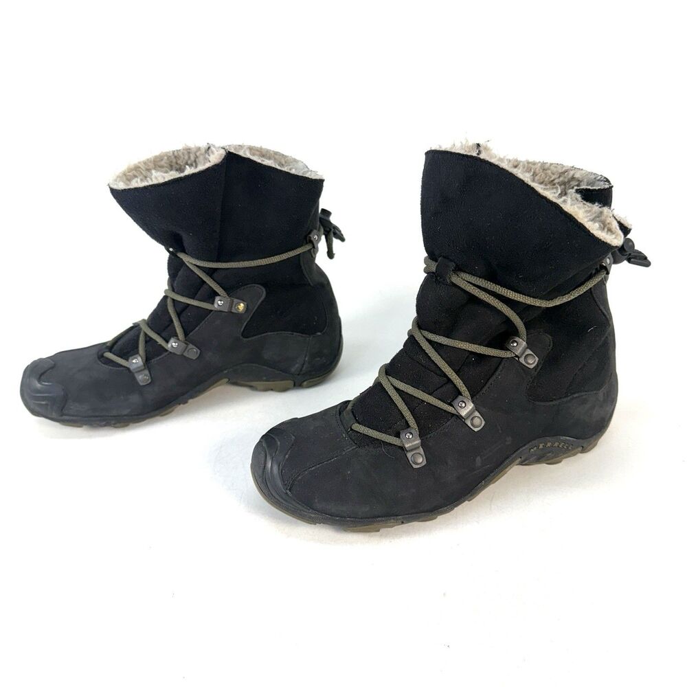 Merrell Forecast Tug Black Leather Hiking Ankle Boots Shoes 63966 Women's 6.5